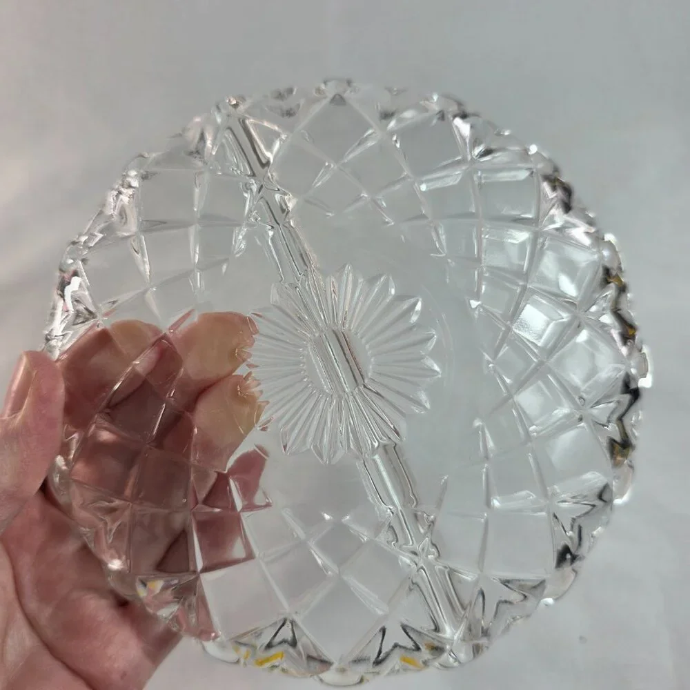 Vintage Hazel Atlas 232 Divided Relish Dish 6 1/2 Inches Crisscross Pattern
